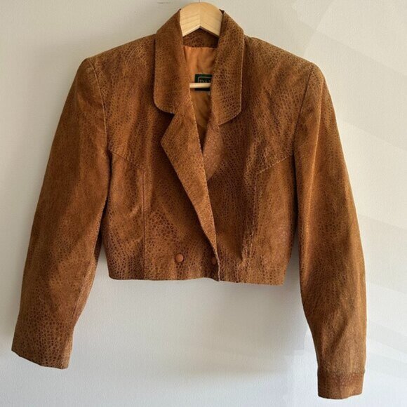 Vintage Danier Camel Leather Croco Crop Blazer - Picture 1 of 9